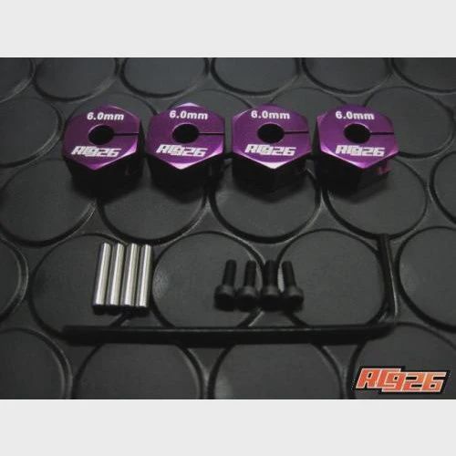 6mm THICK PURPLE HEX HUBS for WHEELS (4 PC SET WITH PINS) [RC926]