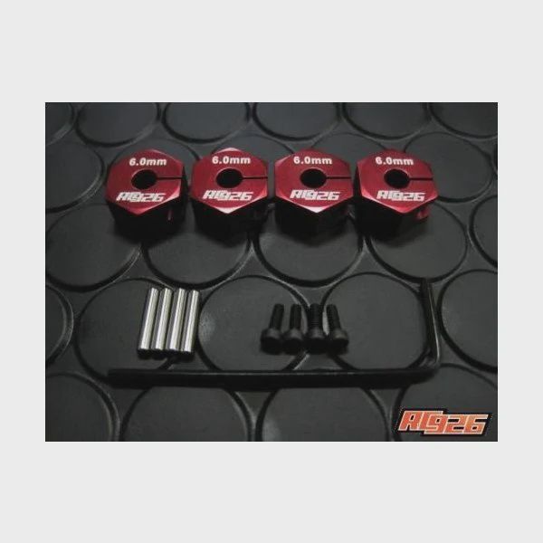 6mm THICK RED HEX HUBS for WHEELS (4 PC SET WITH PINS) [RC926]