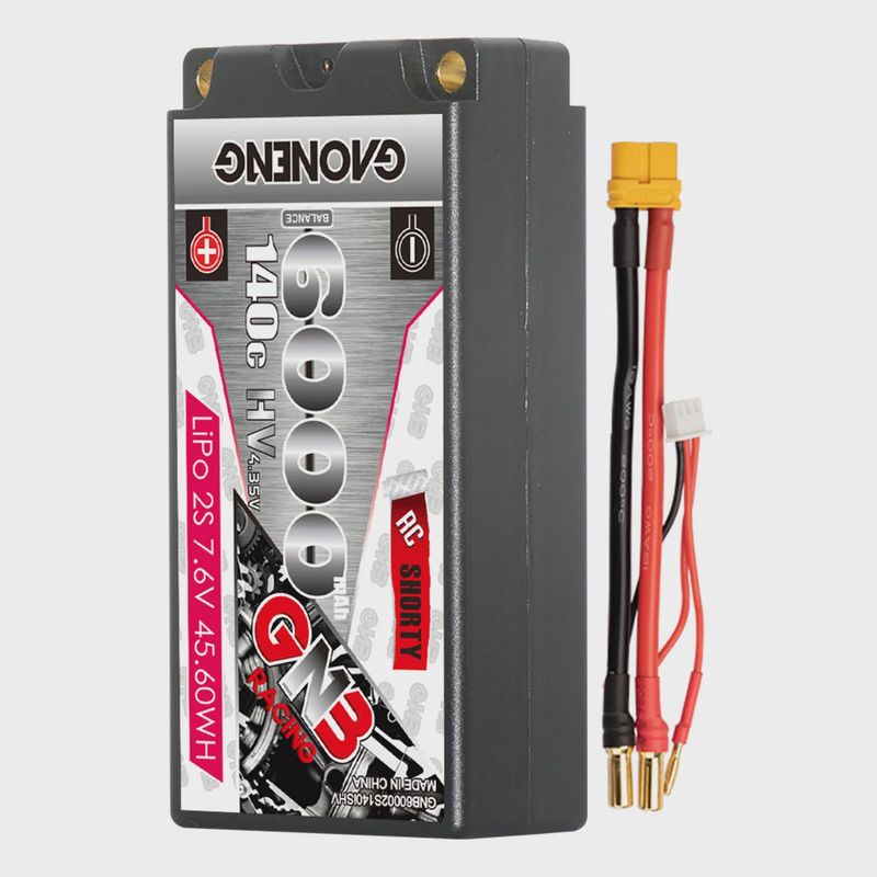 GNB LiHV 2S 7.6V 6000mAh 140C Shorty 5mm Bullet Hard Case LiPo Battery