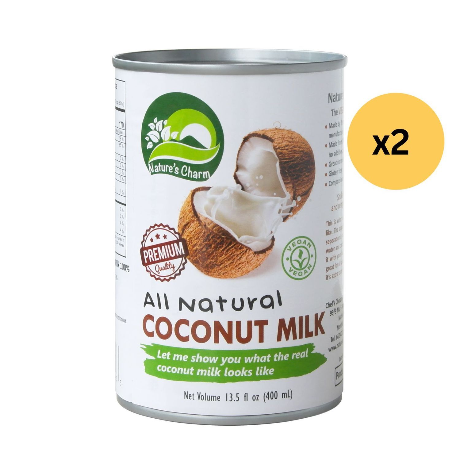 全天然椰漿 - 400毫升 (2罐)All Natural Coconut Milk - 400ml (2 cans)［此日期前最佳：2025年6月13日］