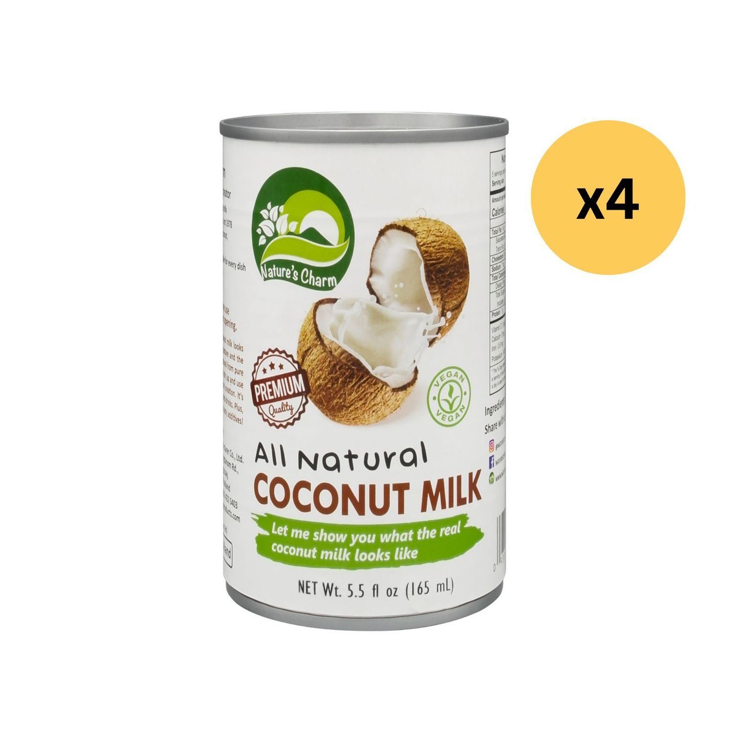全天然椰漿 - 165 毫升 (4罐)All Natural Coconut Milk - 165ml (4 cans) (此日期前最佳：2028年06月21日)