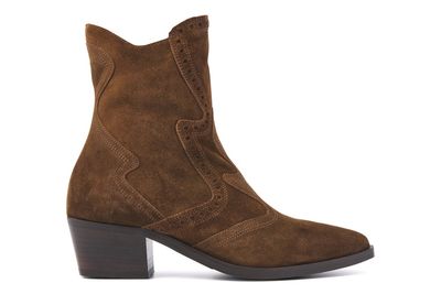 VIA VAI bruin suede Shelly Coop dames enkellaarsje in de sale