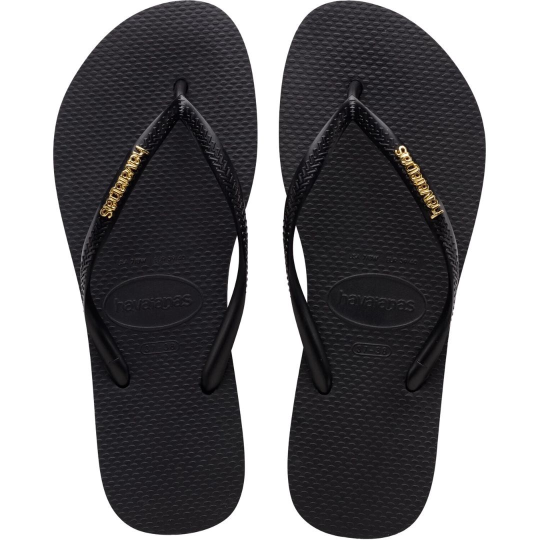 Havaianas Slim Logo Metallic Black-Gold, Maat: 35