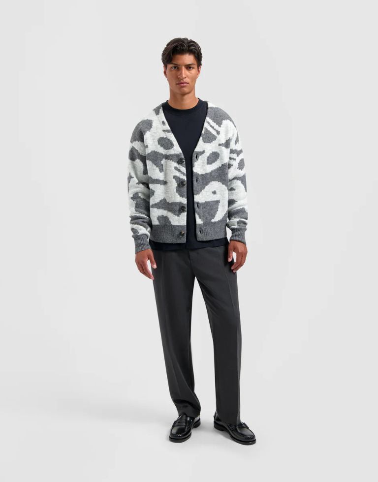 Olaf Wavy Drift Knitted Cardigan Grey
