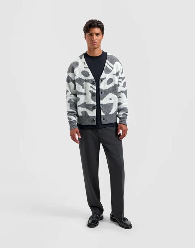 Olaf Wavy Drift Knitted Cardigan Grey