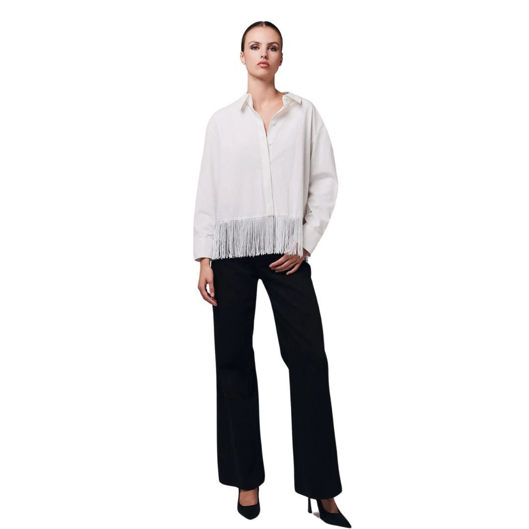Iben White Fringe Shirt, Maat: S