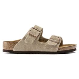 suede kinderslipper in taupe met 2 banden