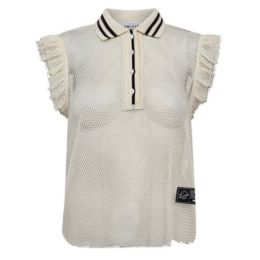 Haute L&#39;Amitié Net Frill Polo Top Off White