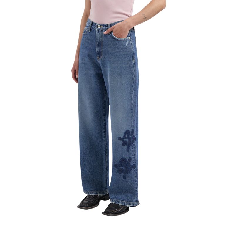 blauwe dames jeans met opdruk