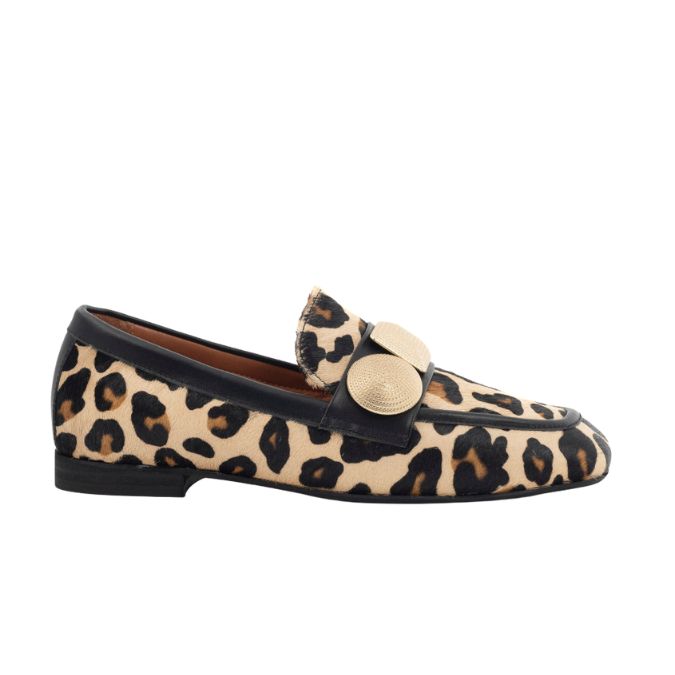 dames loafer leopard met gouden ringen