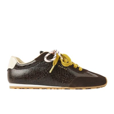 donkerbruin lak en suede veterschoen voor dames
