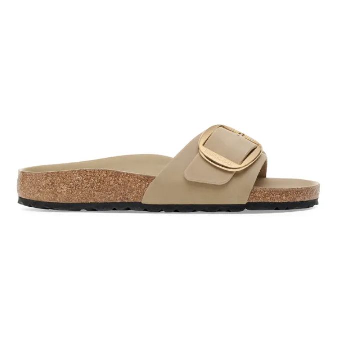 beige dames birkenstock madrid met gouden gesp