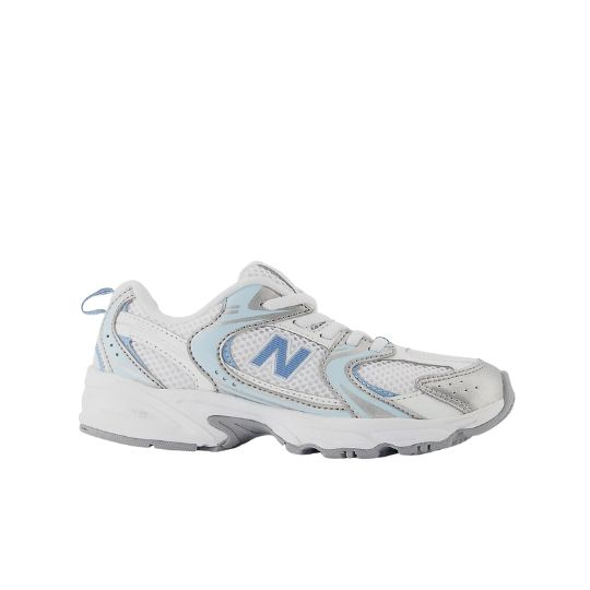 zilver met licht blauwe kids sneaker van new balance