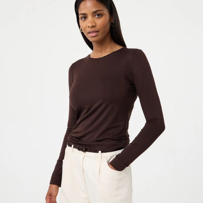 bruine dames top met lange mouw Knit-ted