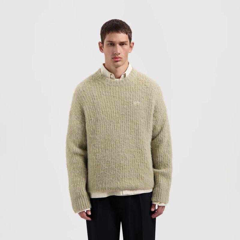Olaf Hussein taupe Hairy Knitted heren Crewneck