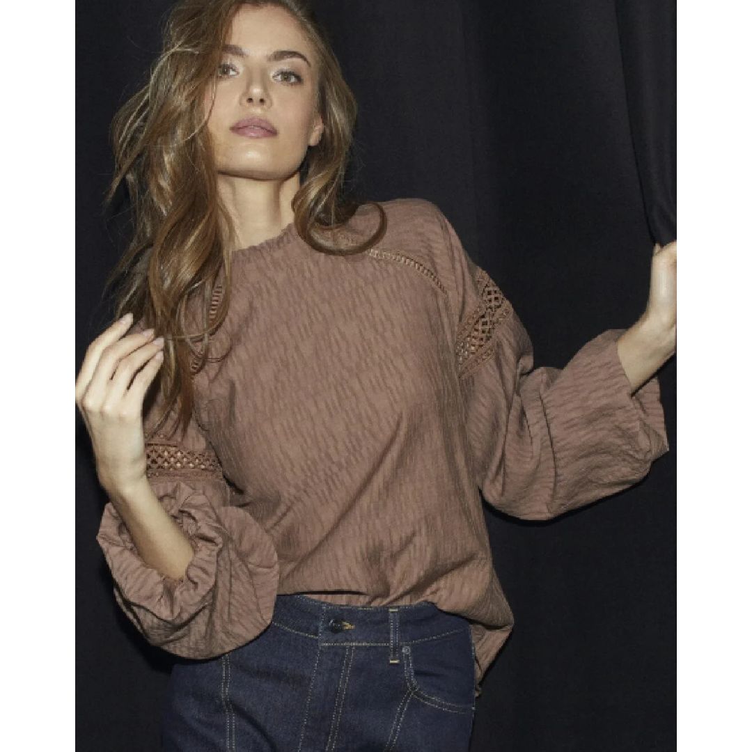 Co'Couture bruin NaraCC ballon dames blouse, Maat: XS