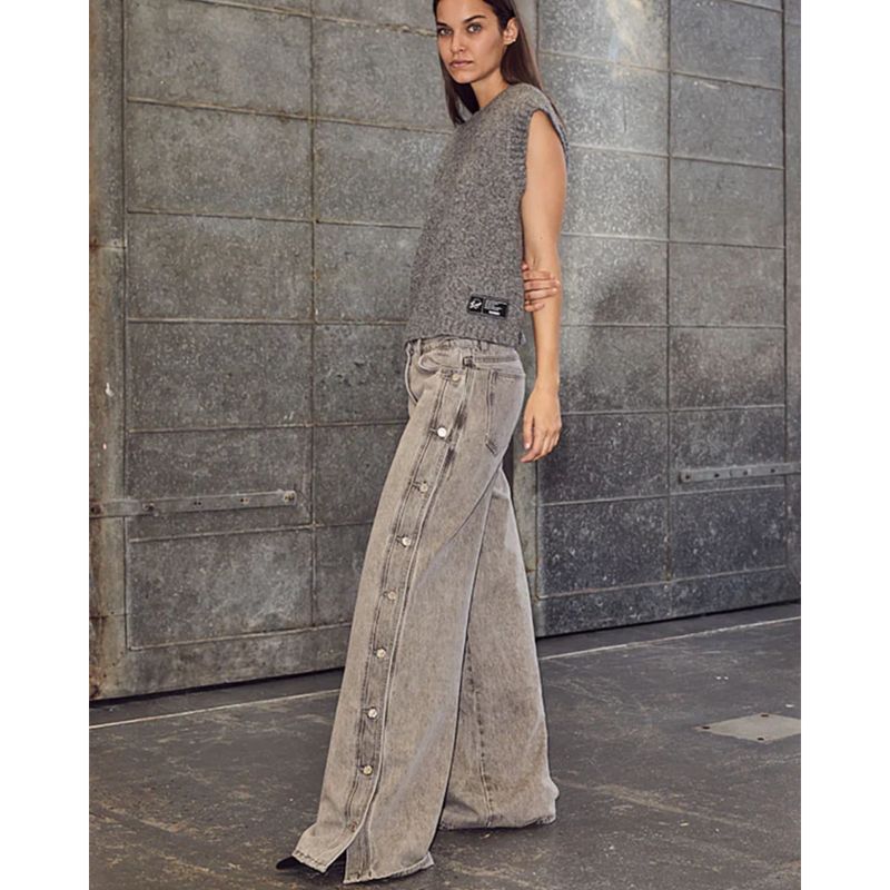 Haute l&#39;amitie grijs side panel button tall dames jeans