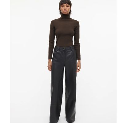 Studio AR bruin Tess leather wide leg dames trouser