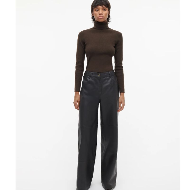 Studio AR bruin Tess leather wide leg dames trouser