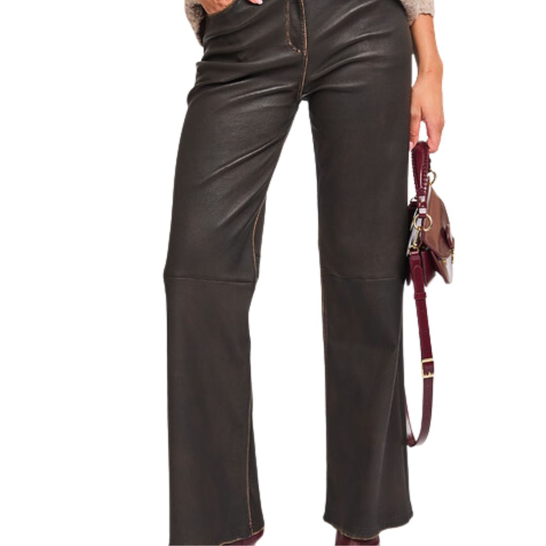 Studio AR bruin Renita vintage leather dames trouser, Maat: 34