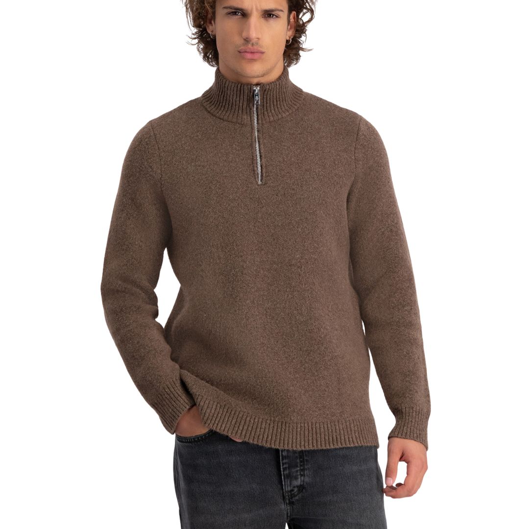 Law of the Sea taupe Lamar heren half zip sweater