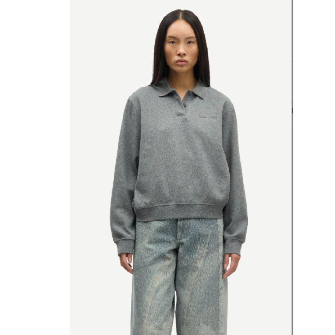 Samsoe Samsoe mid grey melange Sadory ls dames polo 15885, Maat: XS