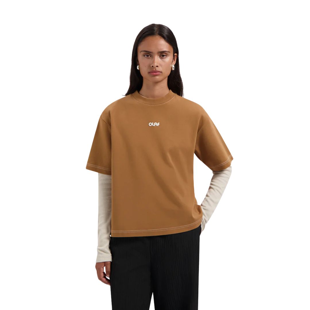 Olaf Foxtrot Contrast Retro Logo Boxy dames Tee, Maat: XS