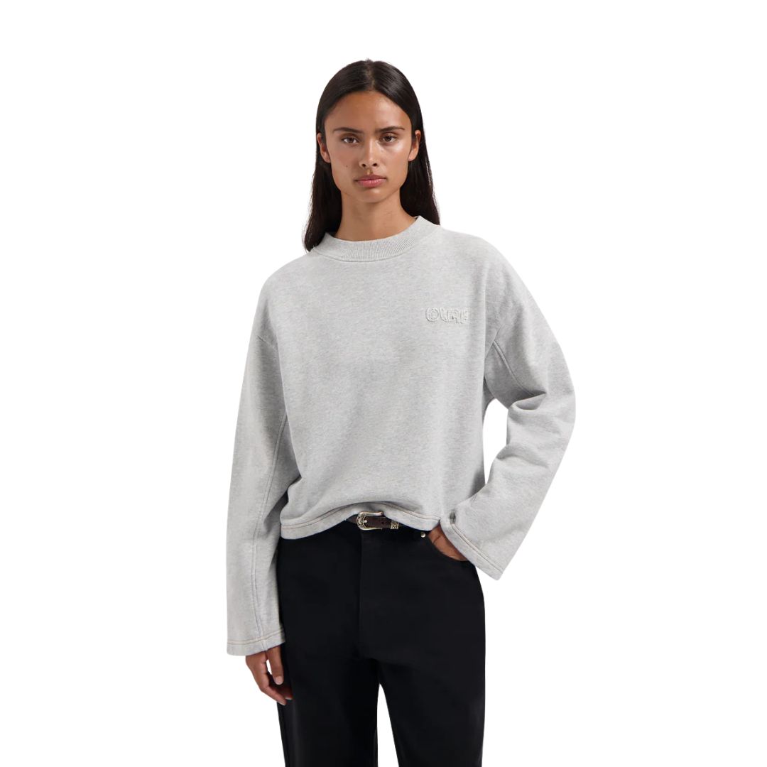 Olaf Heather Grey Contrast Retro Logo dames Crewneck, Maat: XS