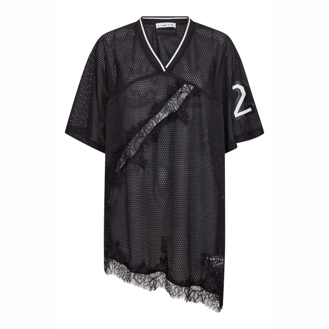 Haute L’Amitié Black Drift Asym Lace Tee, Maat: XS