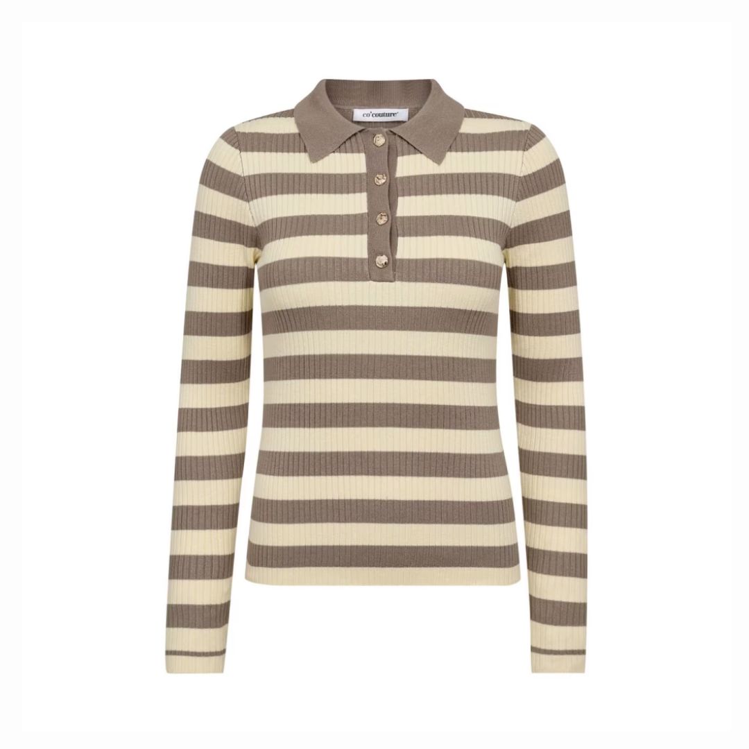 Co&#39;Couture PaleYellow BonnyCC Stripe L/S Polo Knit