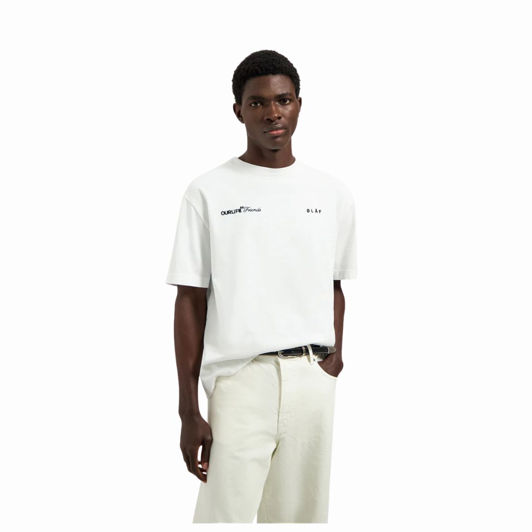Olaf Optical White Script Friends Boxy Tee, Maat: S