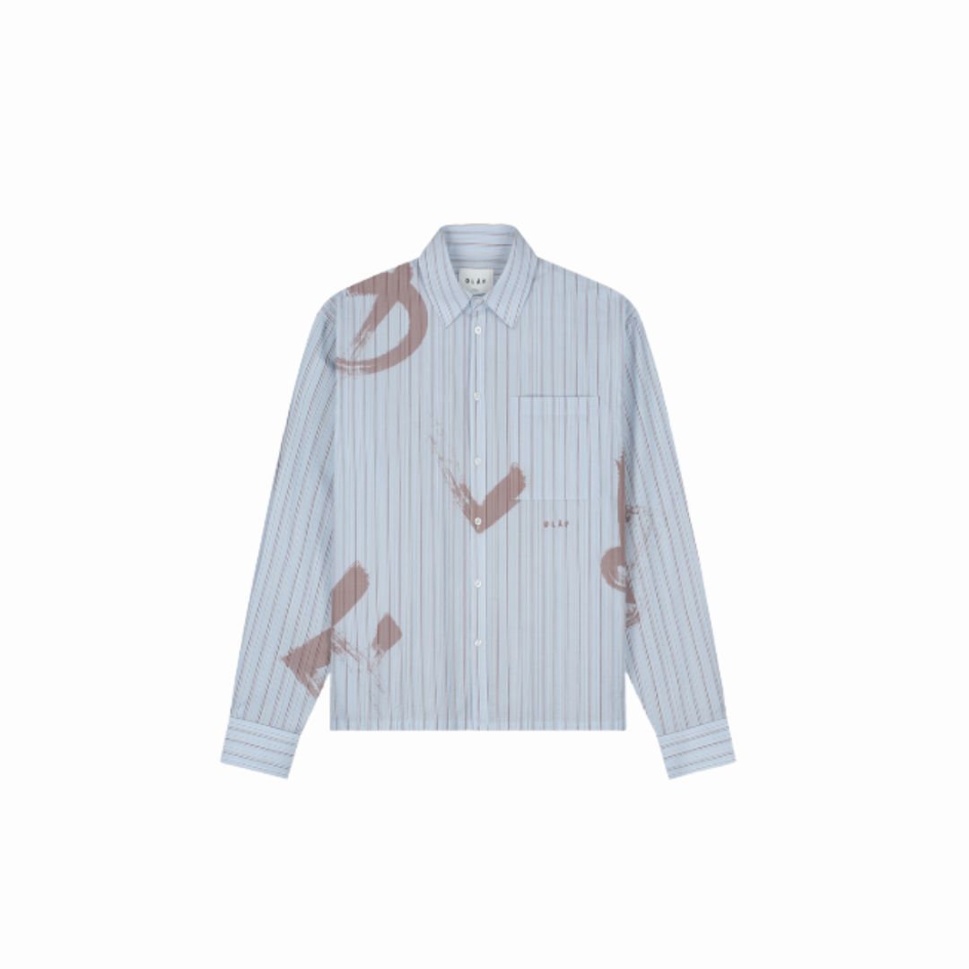 Olaf Twillight Mauve Brushstroke logo stripe ls shirt, Maat: S