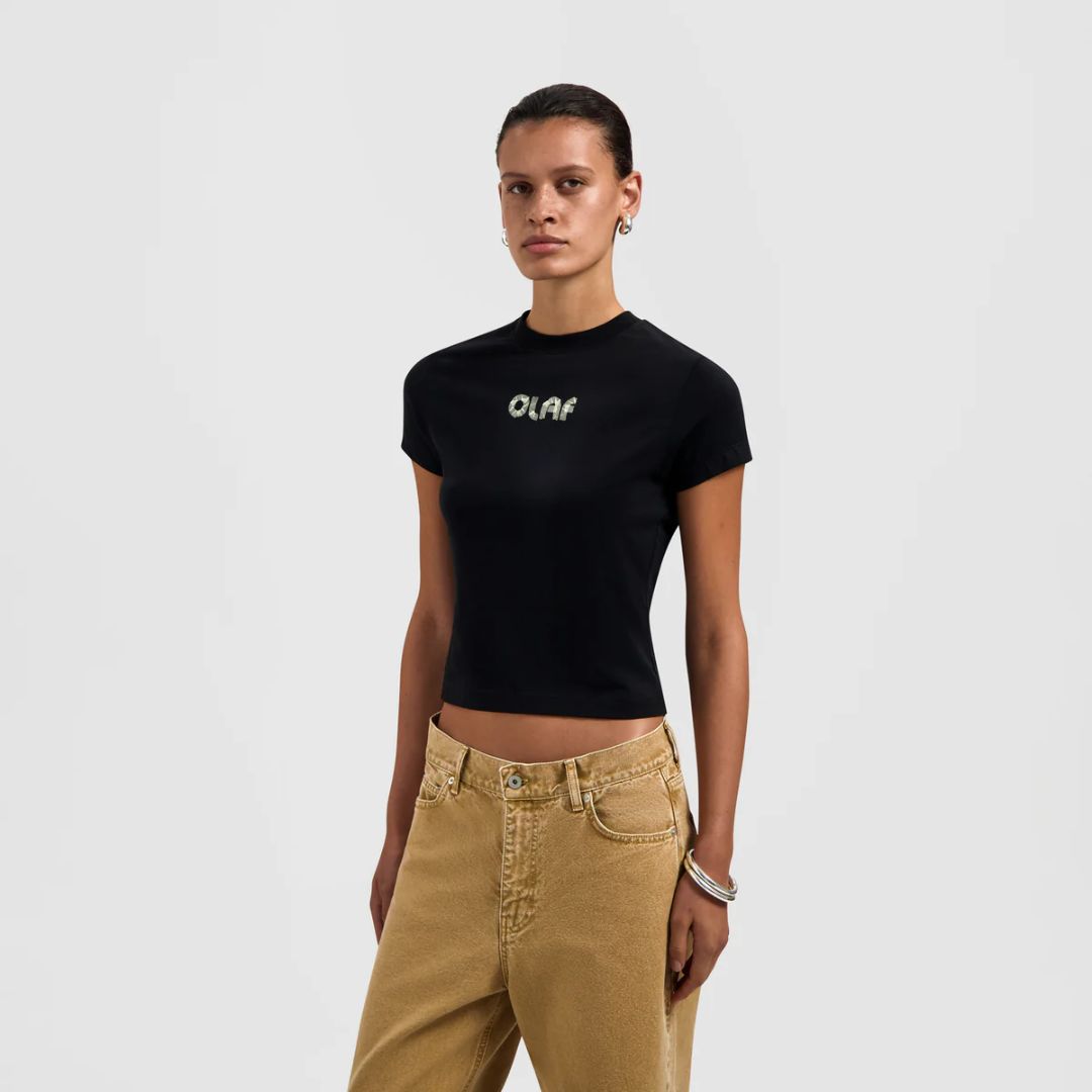 Olaf Black Tape Baby Tee, Maat: XS