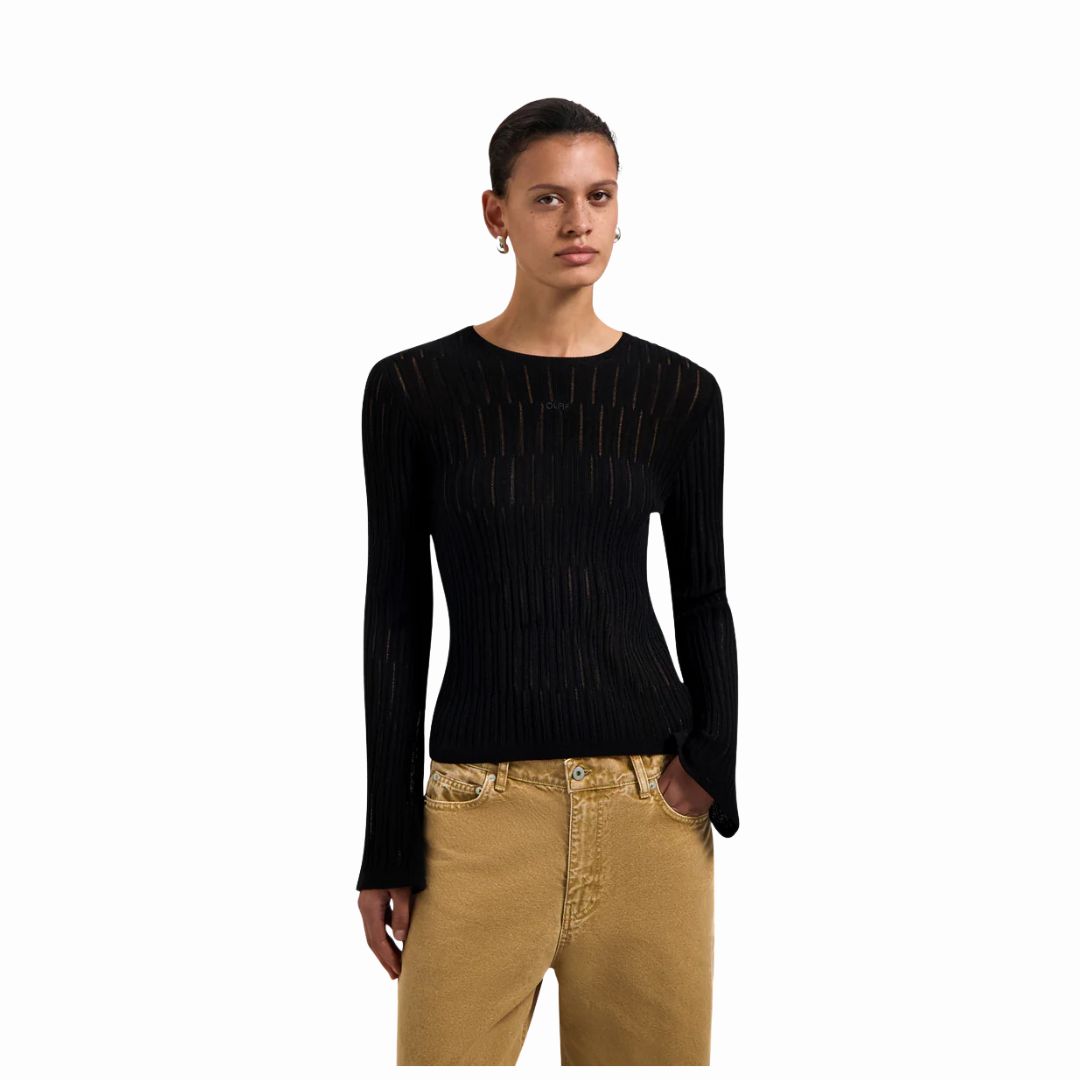 Olaf Black Retro Logo Wide Sleeve Knit, Maat: XS