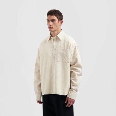 Olaf Hussein beige Textured heren Boxy Shirt