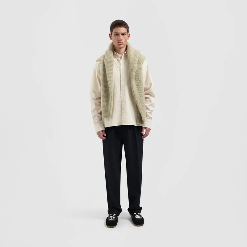 Olaf Hussein beige Textured heren Boxy Shirt