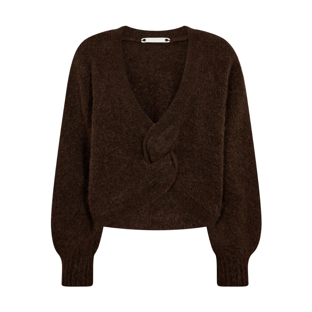 Co’Couture donkerbruin CozyCC twist back dames knit