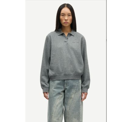 Samsoe Samsoe mid grey melange Sadory ls dames polo 15885