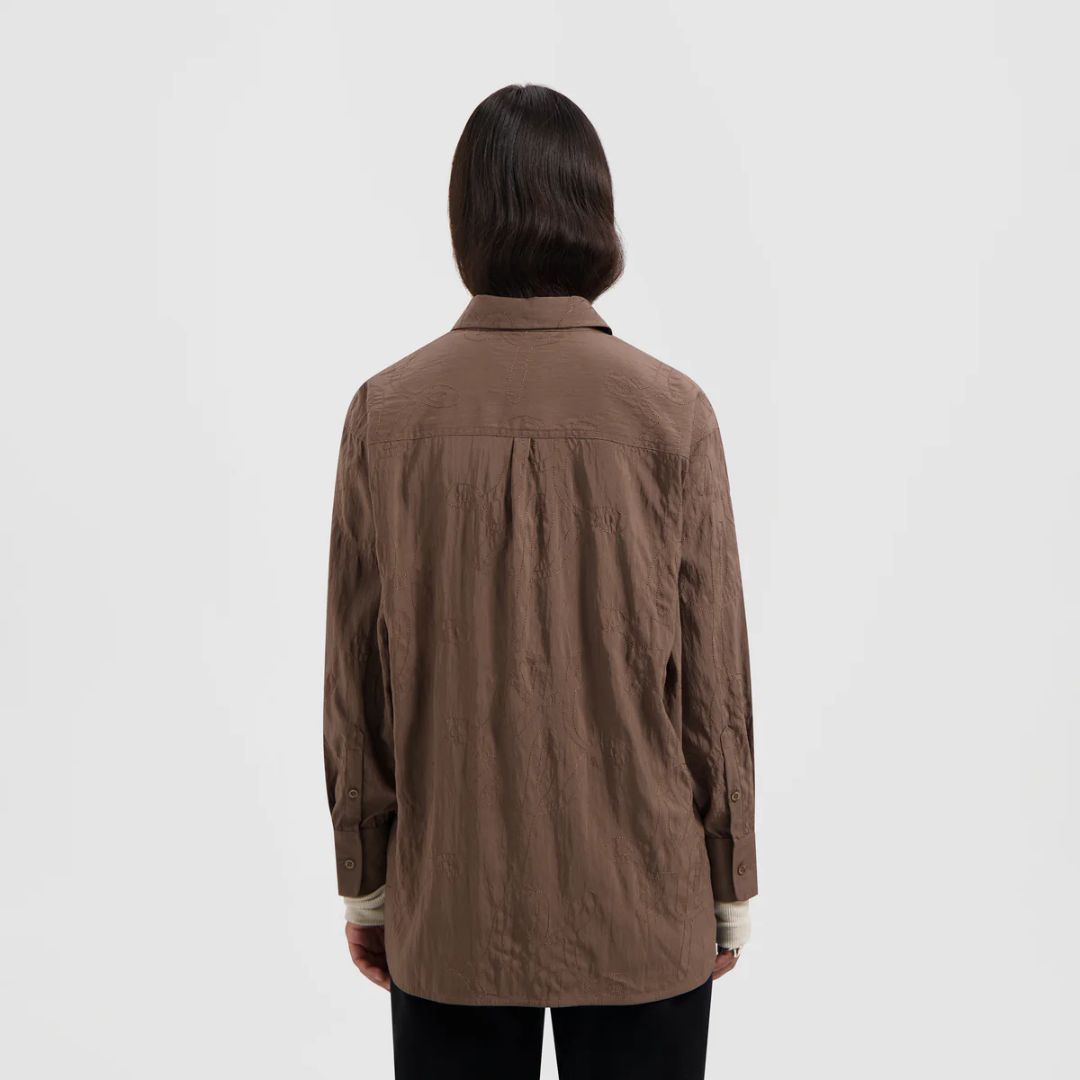 Olaf Taupe Monogram Embro Oversized dames Shirt