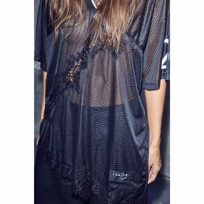 Haute L’Amitié Black Drift Asym Lace Tee