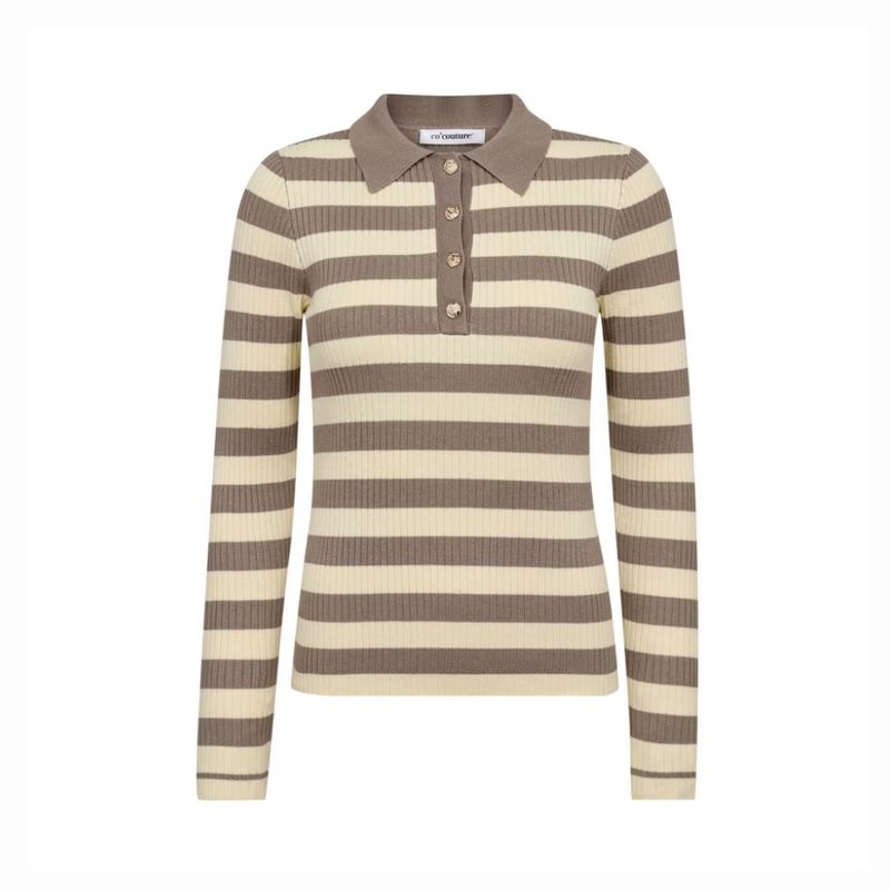 Co'Couture PaleYellow BonnyCC Stripe L/S Polo Knit