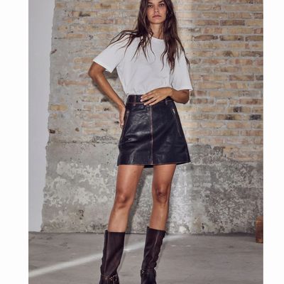 Haute L’Amitié Mocca Used Leather Crop Skirt