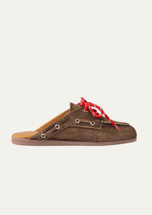 Posa Boat Loafer Mule Suede Dark Brown