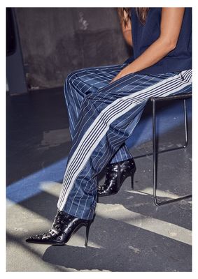 Haute L’Amitié Baggy Pin Stripe Track Tall Pants Navy