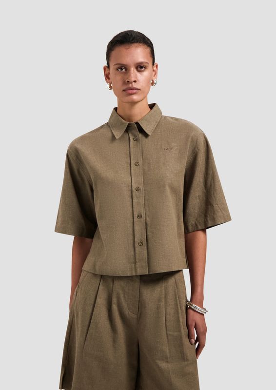 OLAF Linen Short Sleeve Shirt Taupe