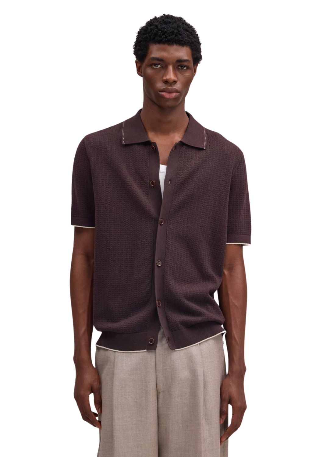 NN07 Nalo Textured Stitch polo Deep Truffle