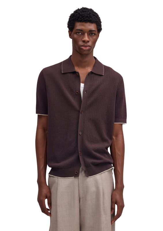 NN07 Nalo Textured Stitch polo Deep Truffle