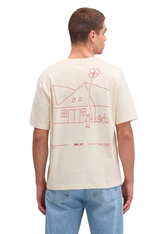 NN07 Jett Water based Print tee Ivory