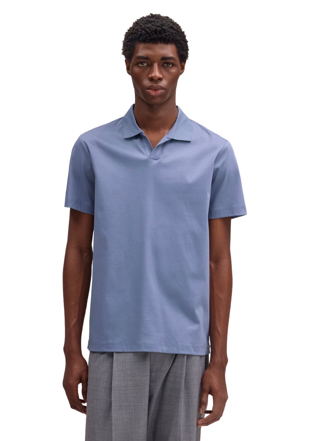 NN07 Paul Open Collar Organic Cotton polo Stone Blue