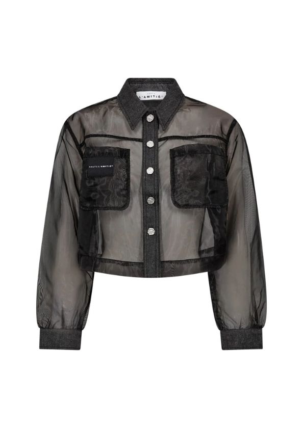 Haute L'Amitié Organza Crop Denim Shirt Black
